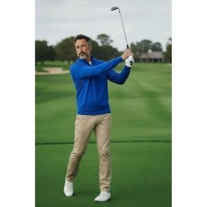 PETER‎ MILLAR Crown Soft Sweater Men M Blue 1/4 Zip Merino Wool Silk Golf READ*